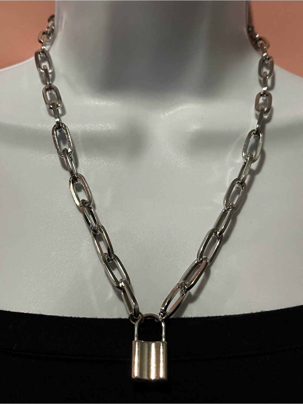 Silver Padlock Chain Necklace - Women's Jewelry